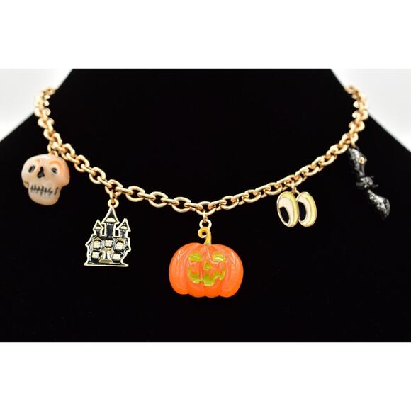 Coach Halloween Charm Necklace Skull Pumpkin Bat Haunted House Eyes New NWT Bin2 - Picture 1 of 16